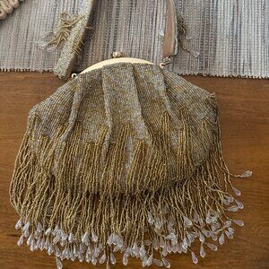 NEW Gold Beaded Elegant Statement Clutch with Strap